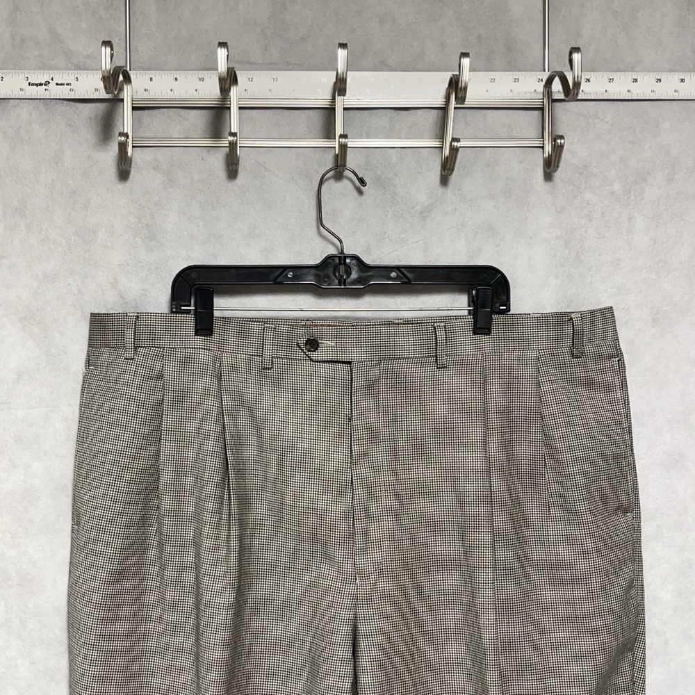 Ralph Lauren Pants Men 44x32 Gray Houndstooth Winter Flannel Cuff Pleated Wool